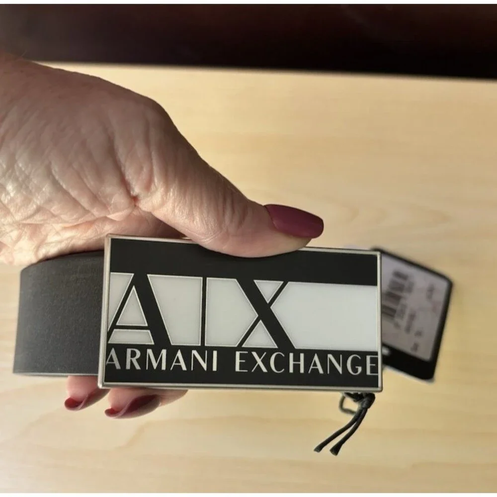 Armani Exchange A/X Black White Contrast One Size Adjustable Men’s Leather Belt
